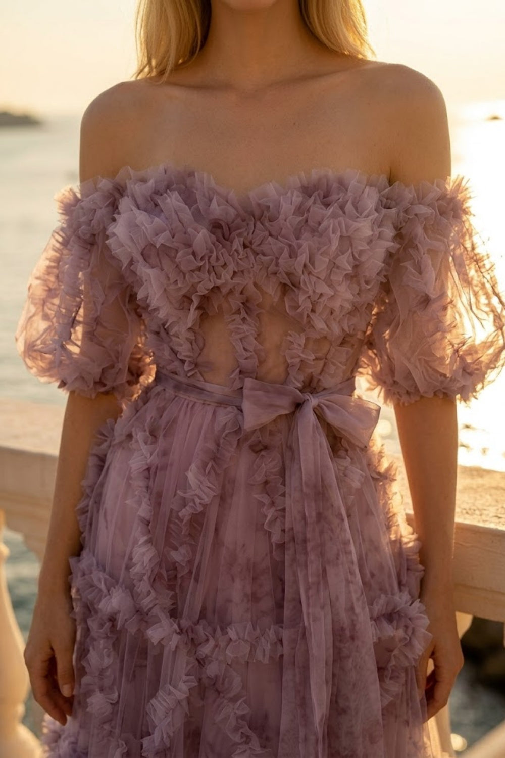 Lavender A Line Off Shoulder Long Prom Dress with 3D Flowers