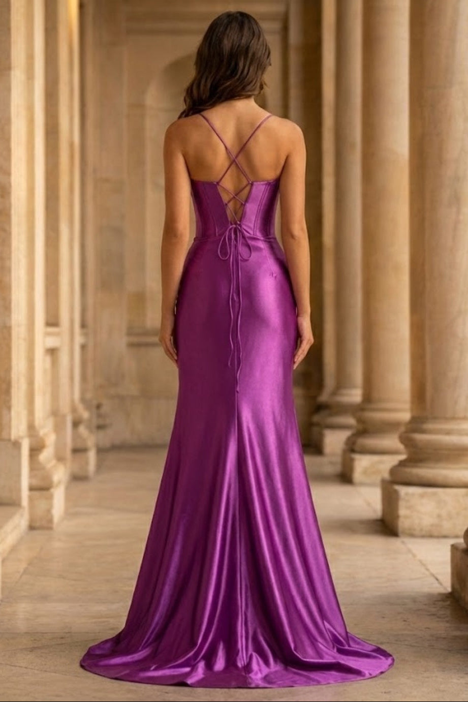 Purple Mermaid Spaghetti Straps Long Prom Dress with Slit