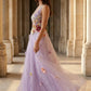 Lavender A Line V Neck Long Prom Dress with 3D Flower