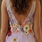 Lavender A Line V Neck Long Prom Dress with 3D Flower