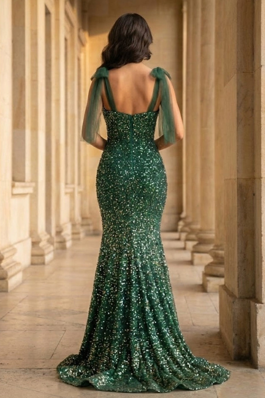 Sparkly Emerald Mermaid Long Prom Dress with Slit