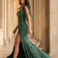 Sparkly Emerald Mermaid Long Prom Dress with Slit