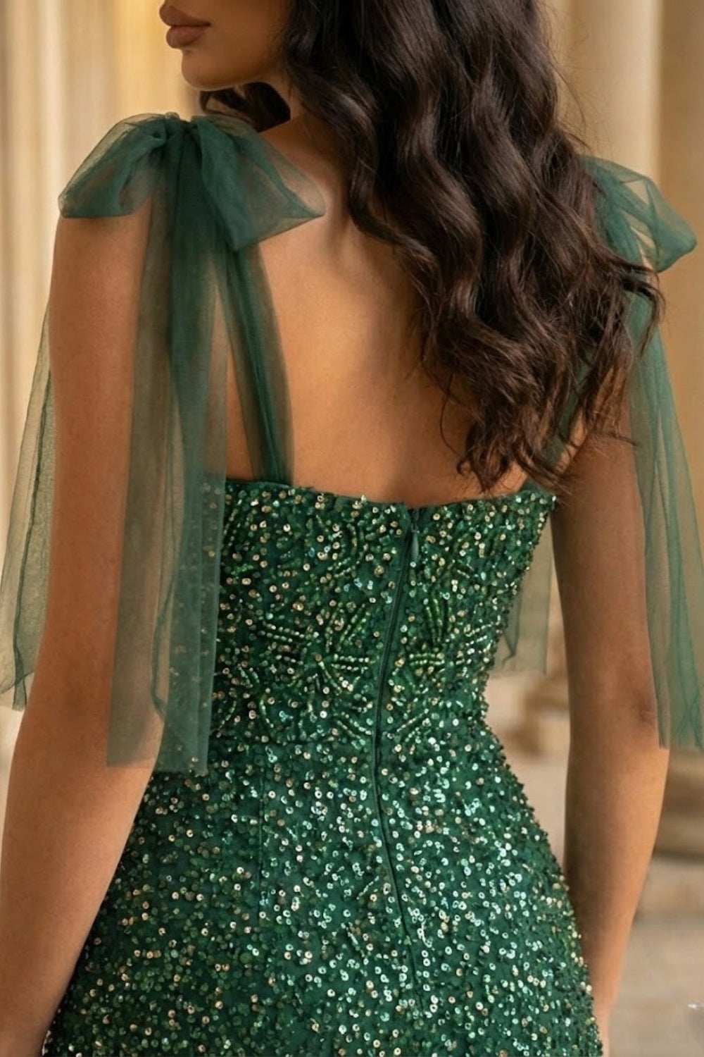 Sparkly Emerald Mermaid Long Prom Dress with Slit