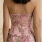 Pink Floral Mermaid Strapless Long Bow Prom Dress with Slit
