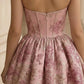 Pink Floral A Line Sweetheart Neck Long Prom Dress with Ruffles