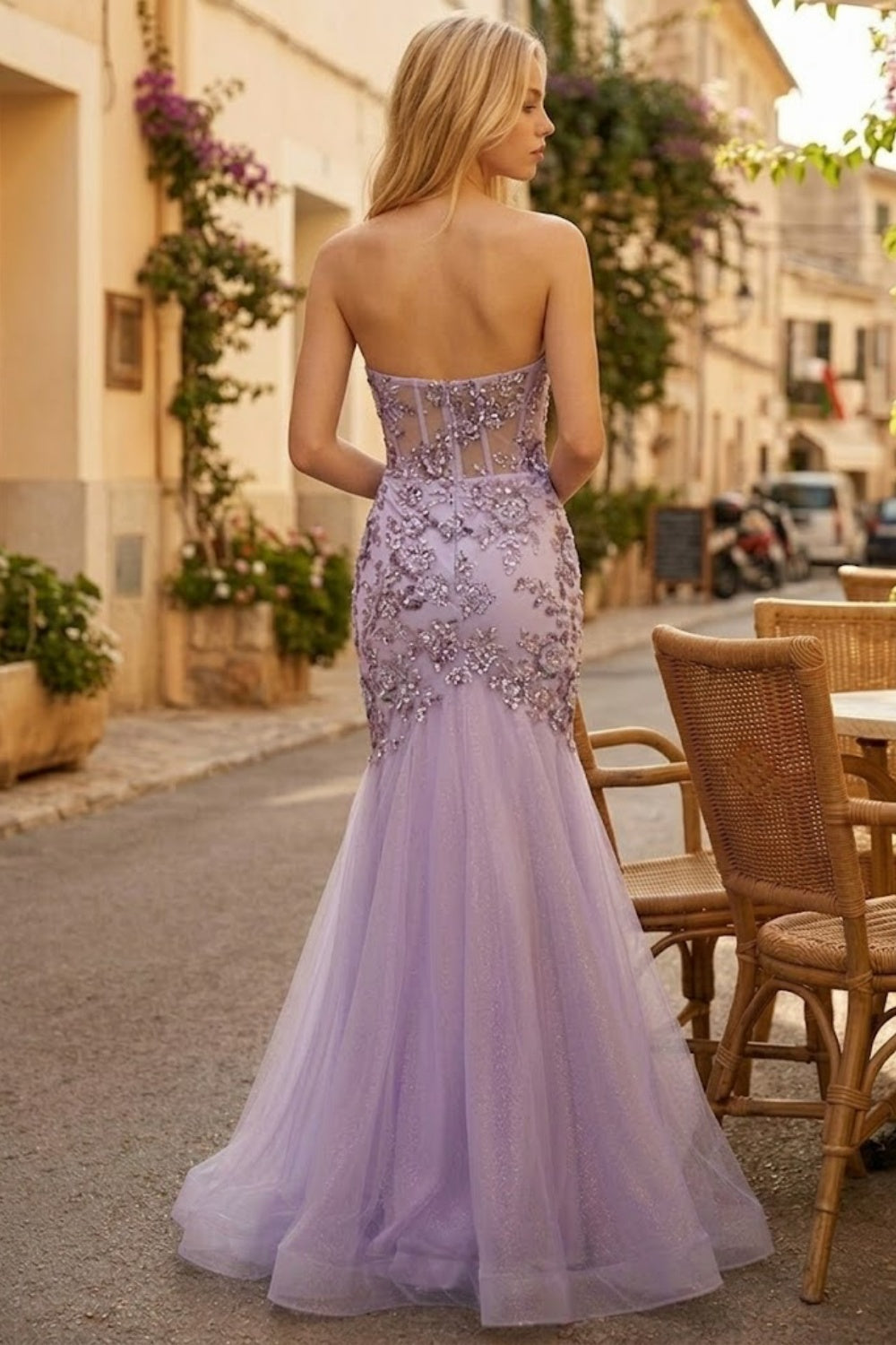 Light Purple Mermaid Sweetheart Maxi Prom Dress with Appliques