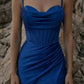 Royal Blue Sheath Spaghetti Straps Long Prom Dress with Slit