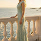 Sage Sheath V Neck Long Formal Dress with Appliques