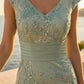 Sage Sheath V Neck Long Formal Dress with Appliques