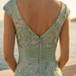 Sage Sheath V Neck Long Formal Dress with Appliques