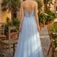 Light Blue A Line Spaghetti Straps Maxi Prom Dress with 3D Flower