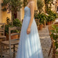 Light Blue A Line Spaghetti Straps Maxi Prom Dress with 3D Flower