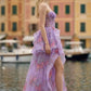 Purple Floral A Line Sweetheart Maxi Prom Dress with Ruffles