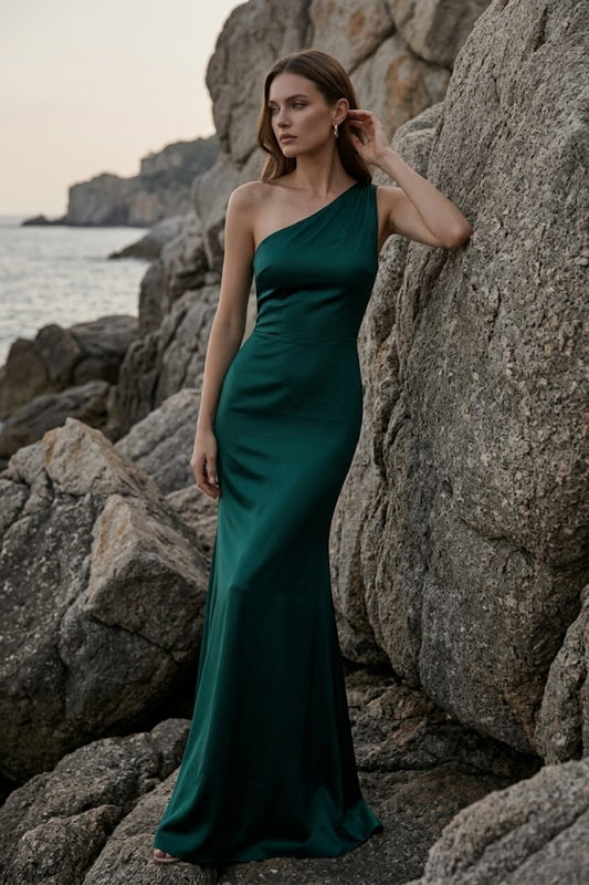 Emerald Green Sheath One Shoulder Long Formal Dress