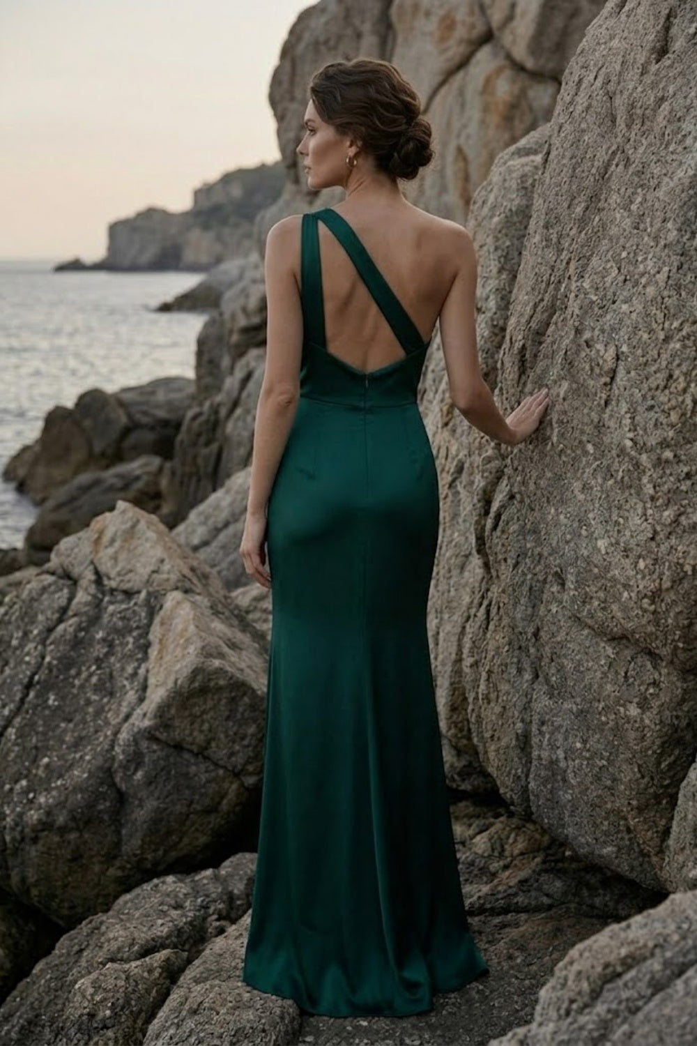 Emerald Green Sheath One Shoulder Long Formal Dress