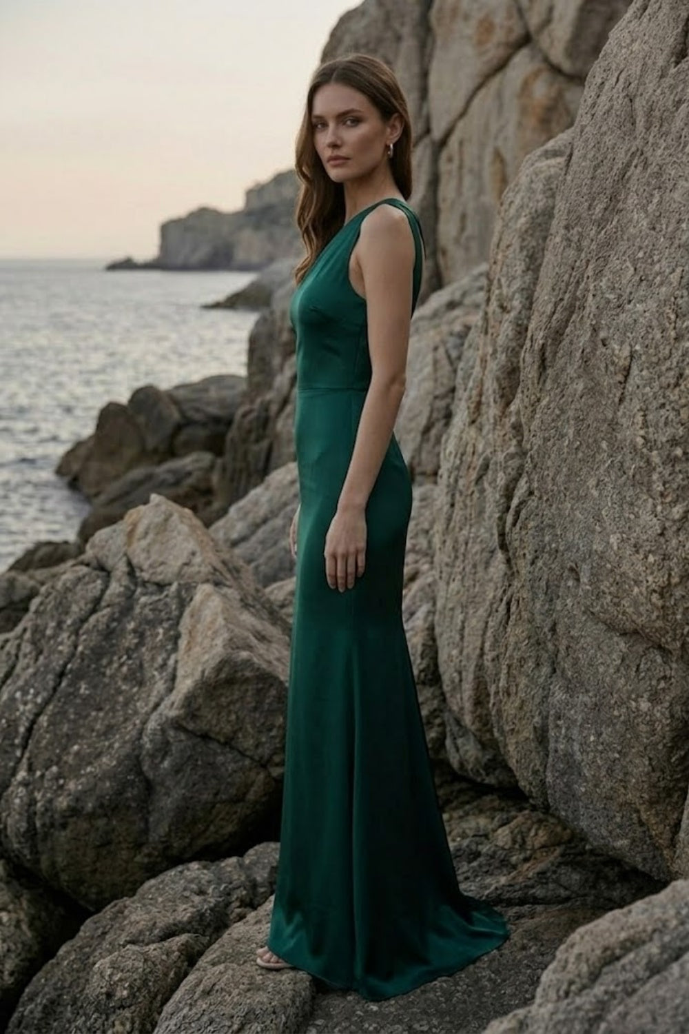 Emerald Green Sheath One Shoulder Long Formal Dress