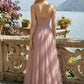 Dusty Rose A Line Spaghetti Straps Long Prom Dress with Bow