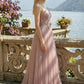 Dusty Rose A Line Spaghetti Straps Long Prom Dress with Bow