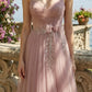 Dusty Rose A Line Spaghetti Straps Long Prom Dress with Bow