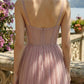 Dusty Rose A Line Spaghetti Straps Long Prom Dress with Bow