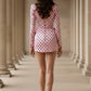 Pink Polka Dots Bodycon Mini Homecoming Dress with 3D Flower