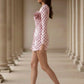 Pink Polka Dots Bodycon Mini Homecoming Dress with 3D Flower