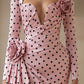 Pink Polka Dots Bodycon Mini Homecoming Dress with 3D Flower