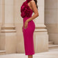 Fuchsia Halter Neck Bodycon Maxi Prom Dress with 3D Flowers