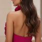 Fuchsia Halter Neck Bodycon Maxi Prom Dress with 3D Flowers
