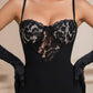 Black Bodycon Spaghetti Straps Midi Corset Prom Dress with Lace