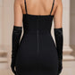 Black Bodycon Spaghetti Straps Midi Corset Prom Dress with Lace