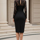 Black Bodycon Midi Cocktail Dress with Lace