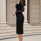 Black Bodycon Midi Cocktail Dress with Lace