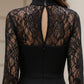 Black Bodycon Midi Cocktail Dress with Lace