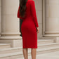 Simple Red Bodycon V Neck Midi Prom Dress