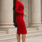Simple Red Bodycon V Neck Midi Prom Dress