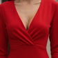 Simple Red Bodycon V Neck Midi Prom Dress
