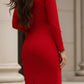 Simple Red Bodycon V Neck Midi Prom Dress