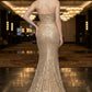 Sparkly Champagne Strapless Mermaid Long Evening Dress with Slit