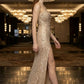 Sparkly Champagne Strapless Mermaid Long Evening Dress with Slit