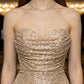 Sparkly Champagne Strapless Mermaid Long Evening Dress with Slit