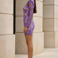 Purple Sheath Scoop Neck Short Prom Dress with Lace Appliques