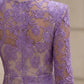 Purple Sheath Scoop Neck Short Prom Dress with Lace Appliques