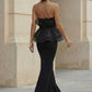 Black Mermaid Strapless Long Formal Dress with Ruffle