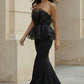 Black Mermaid Strapless Long Formal Dress with Ruffle