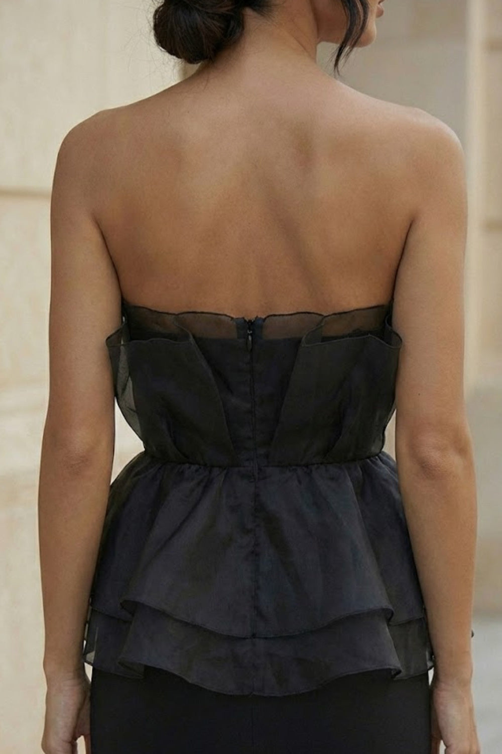 Black Mermaid Strapless Long Formal Dress with Ruffle