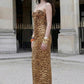 Brown Sheath Sweetheart Long Prom Dress with Leopard Print