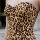 Brown Sheath Sweetheart Long Prom Dress with Leopard Print