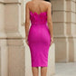 Fuchsia Sheath Strapless Midi Prom Dress with Feathers