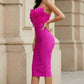 Fuchsia Sheath Strapless Midi Prom Dress with Feathers
